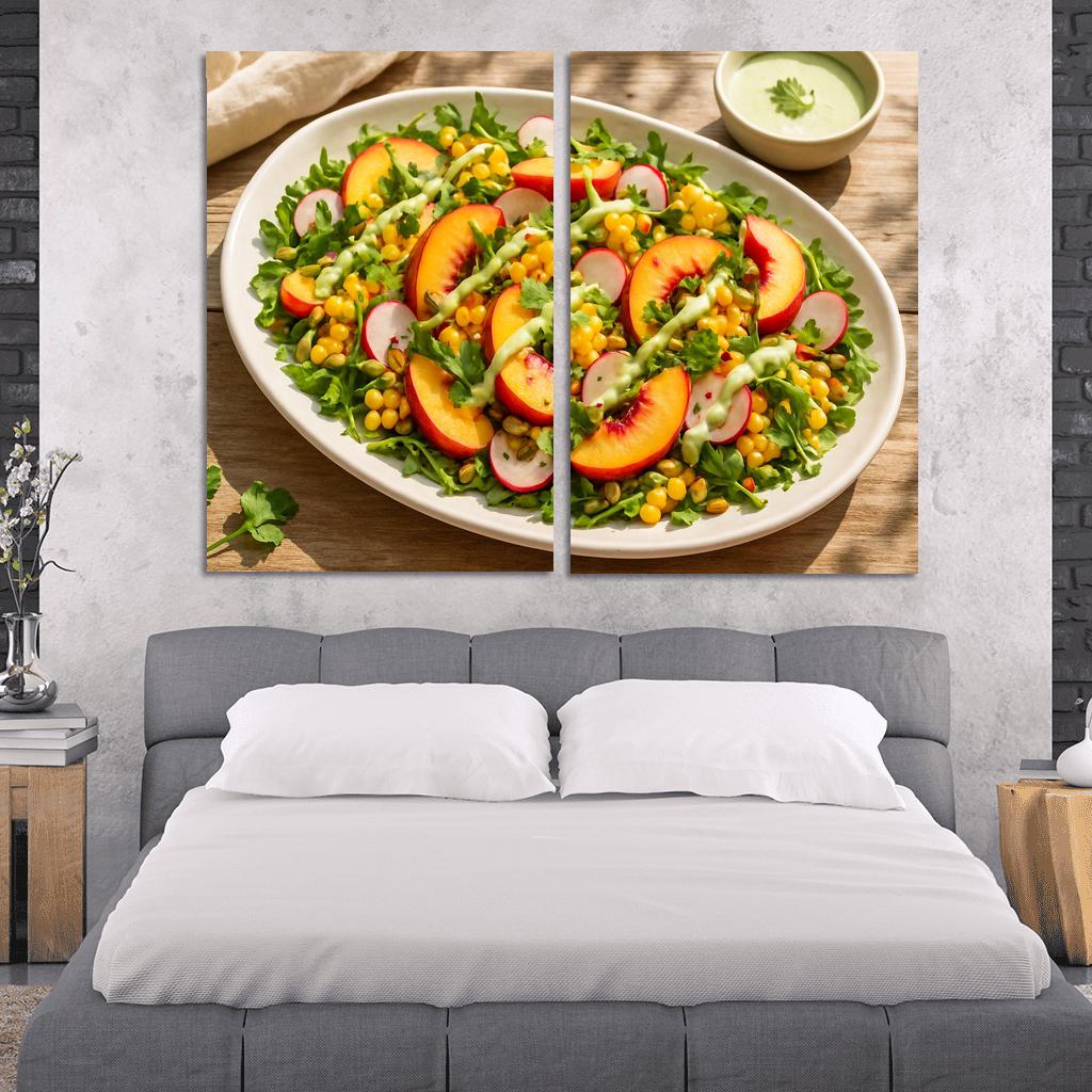 Smoky Peach And Corn Salad With Lime Yogurt Drizzle abstract paintings frame