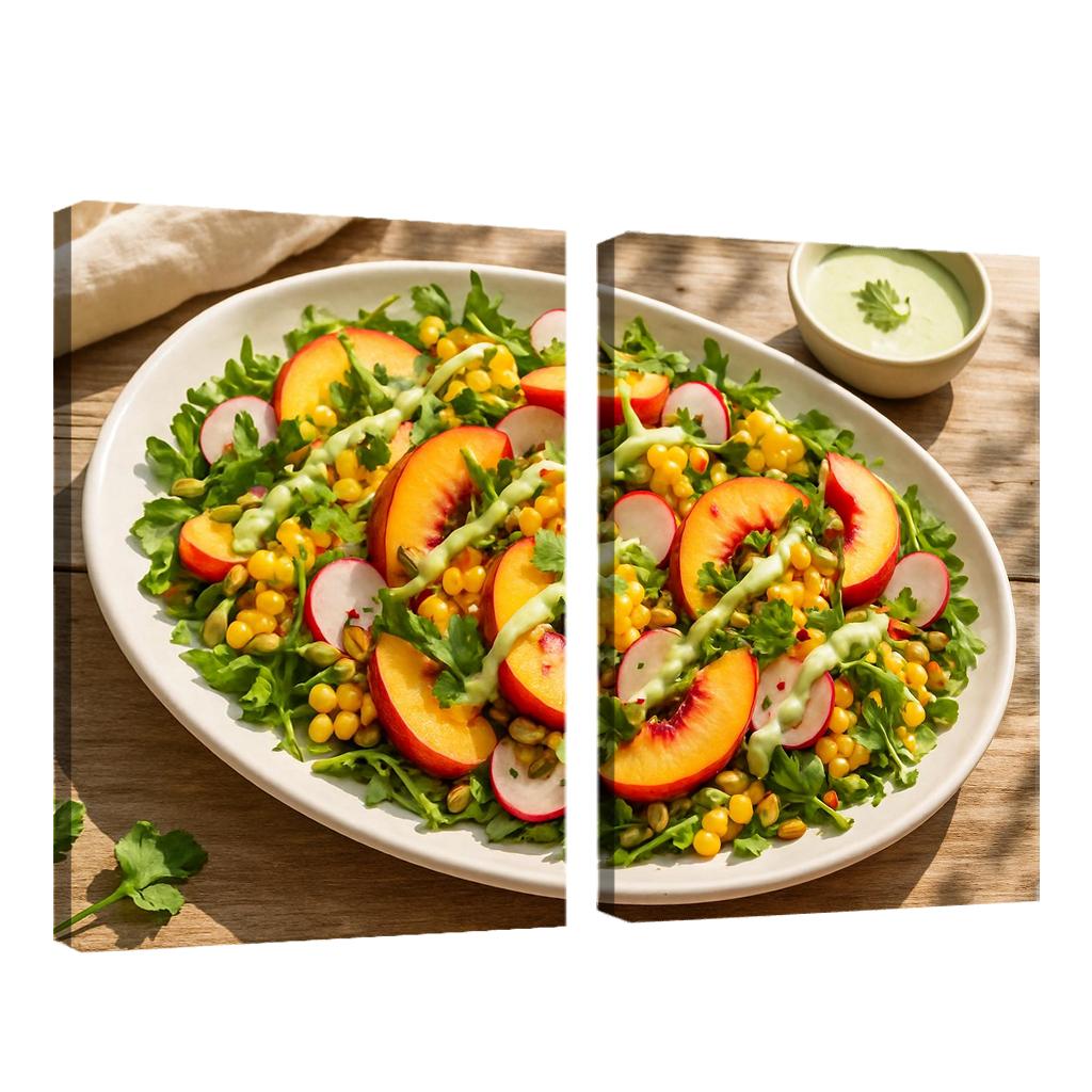 Smoky Peach And Corn Salad With Lime Yogurt Drizzle abstract paintings frame
