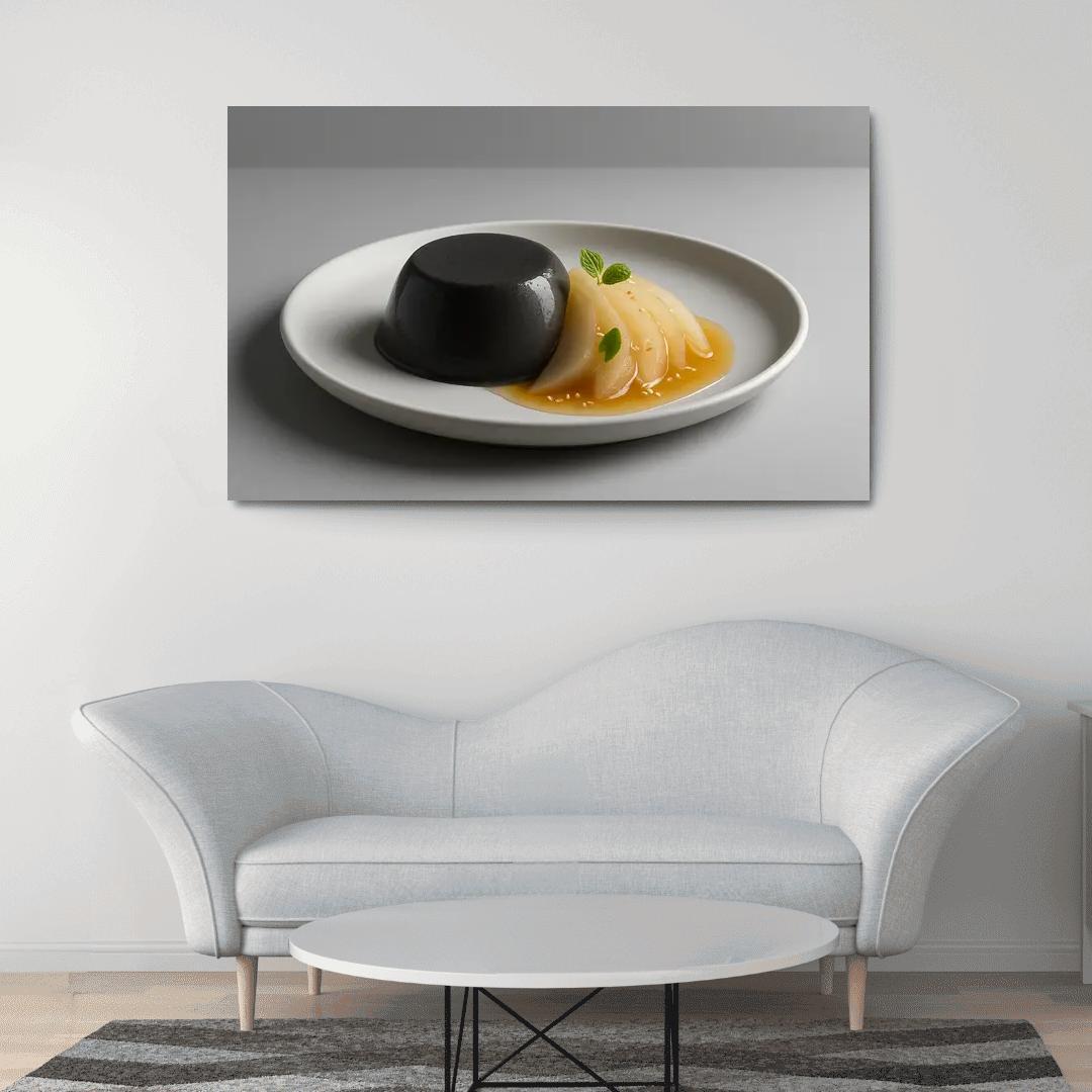 Black Sesame Pear Panna Cotta With Ginger Citrus Syrup custom paintings frame