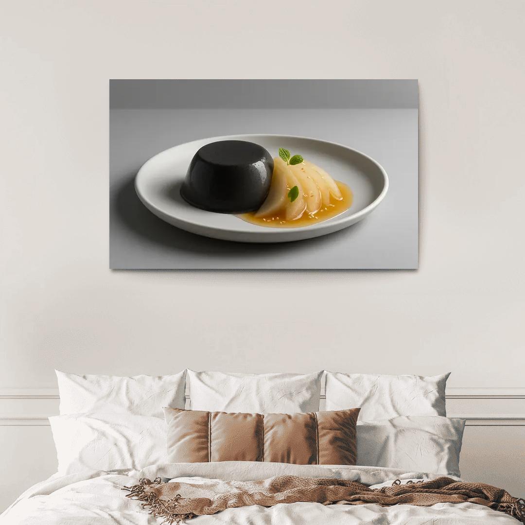 Black Sesame Pear Panna Cotta With Ginger Citrus Syrup custom paintings frame