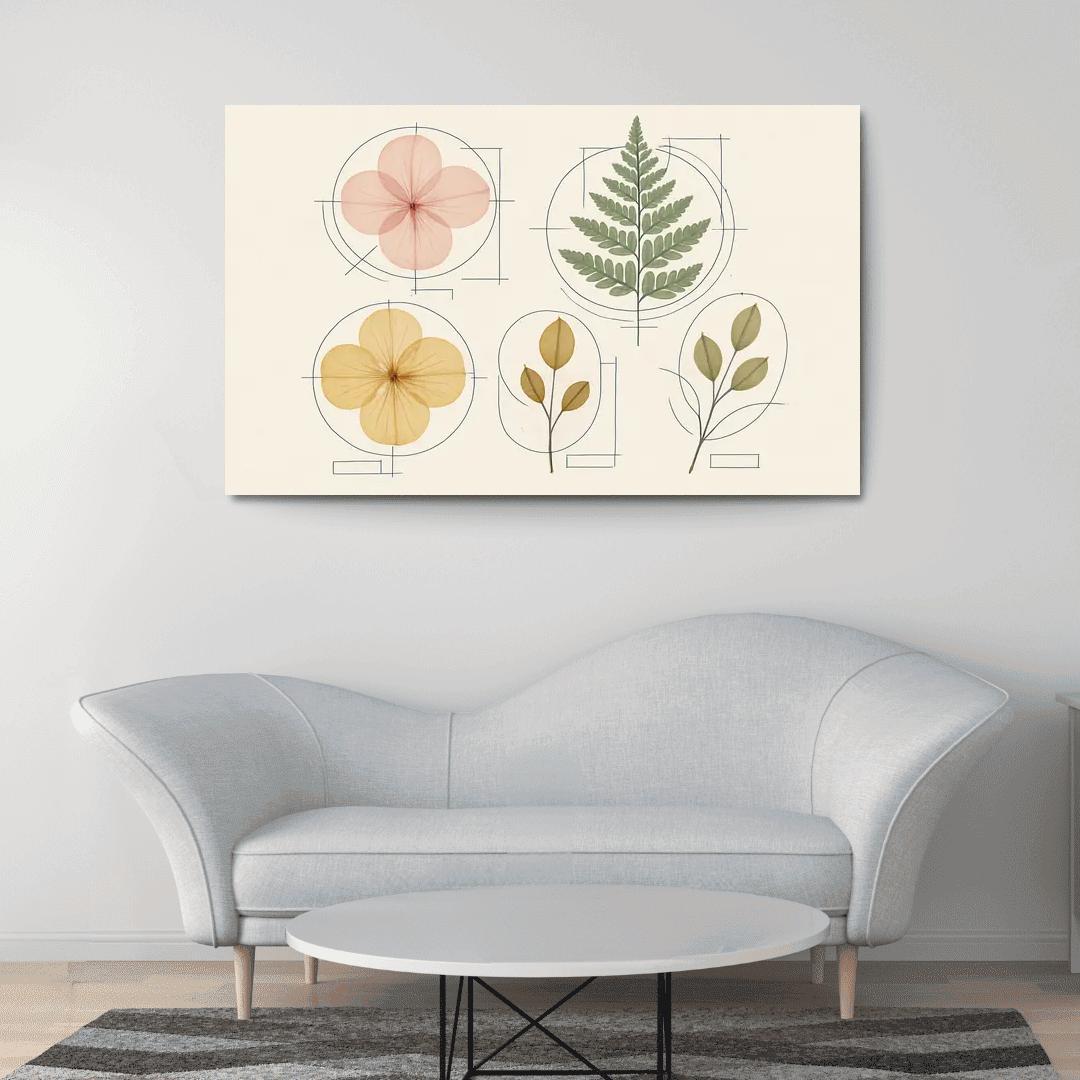 Botanical Blueprint Pressed Petals And Ink Lines one-piece frames