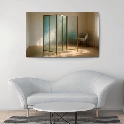 Hand Blown Ripple Glass Room Divider With Brass Frame modern paintings frame