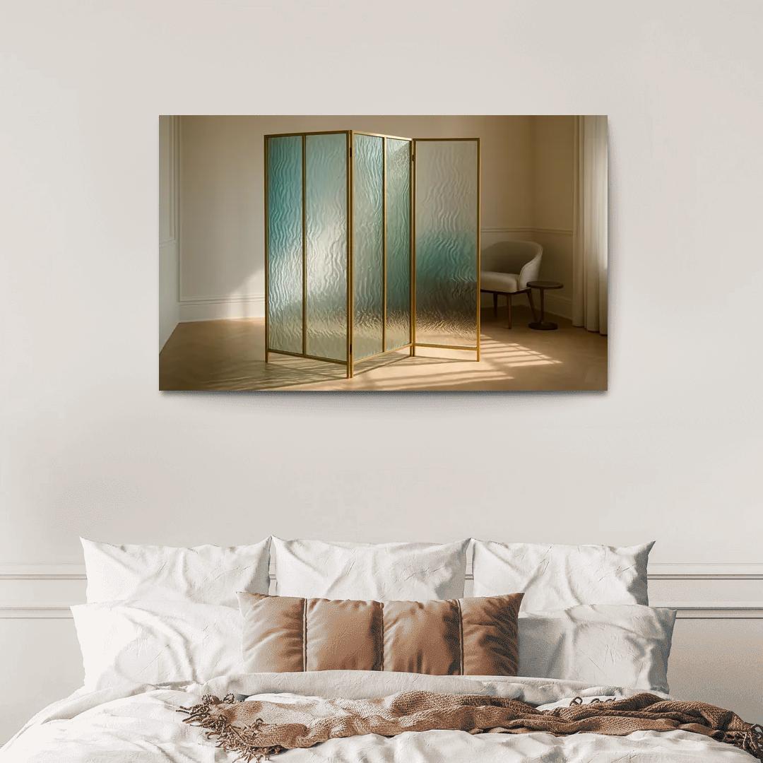 Hand Blown Ripple Glass Room Divider With Brass Frame modern paintings frame