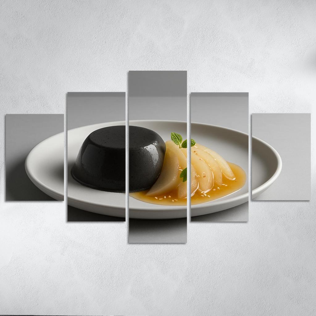 Black Sesame Pear Panna Cotta With Ginger Citrus Syrup custom paintings frame