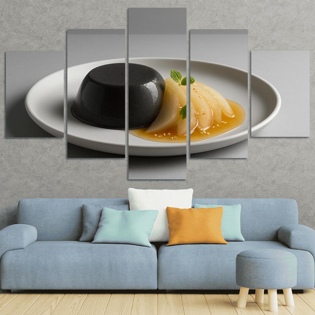 Black Sesame Pear Panna Cotta With Ginger Citrus Syrup custom paintings frame