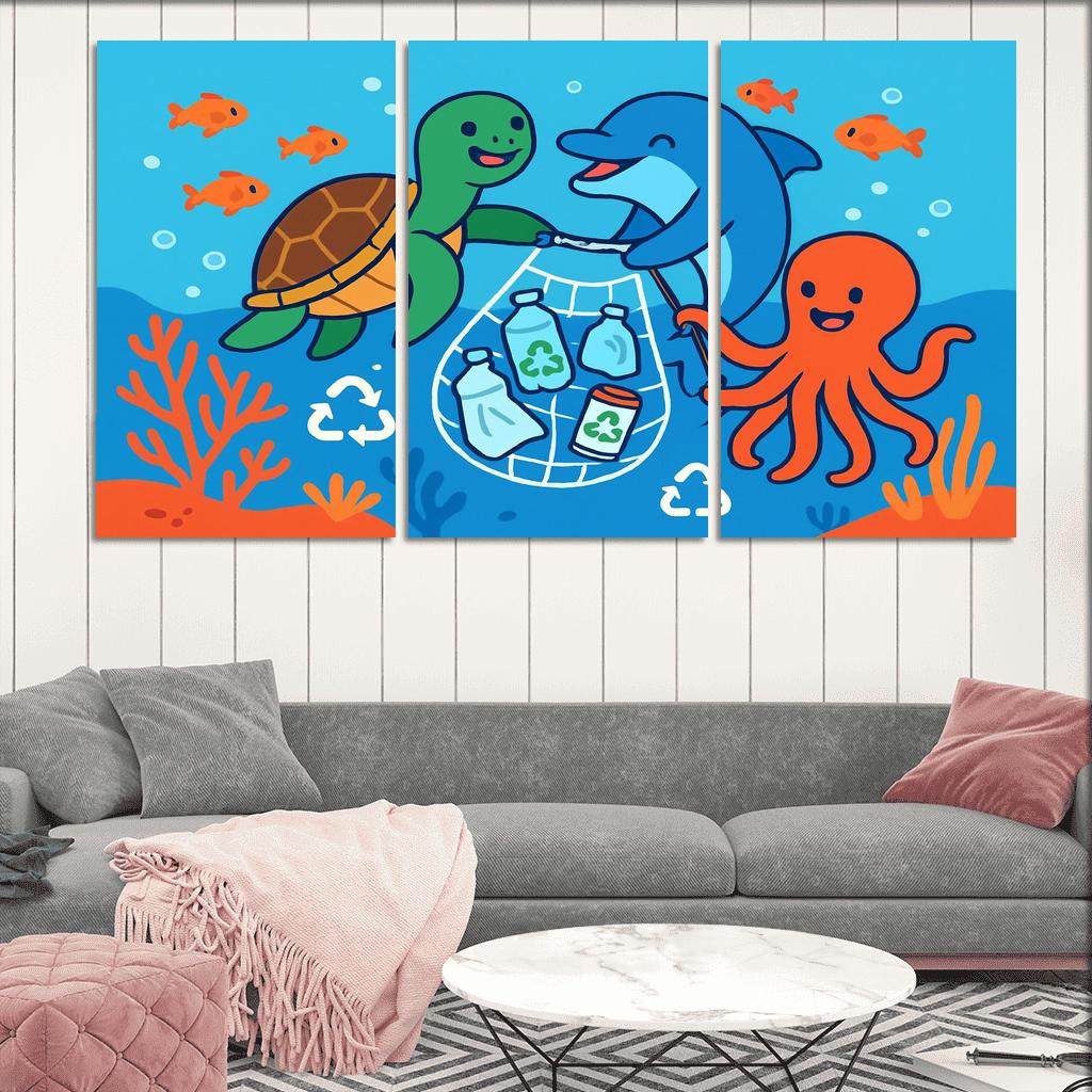 Coral Reef Cleanup Squad canvas paintings frame