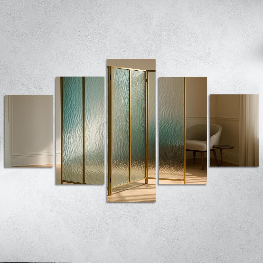 Hand Blown Ripple Glass Room Divider With Brass Frame modern paintings frame