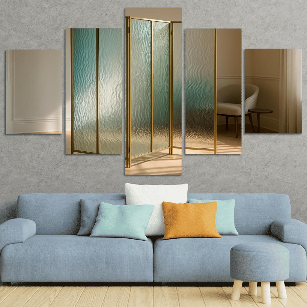 Hand Blown Ripple Glass Room Divider With Brass Frame modern paintings frame