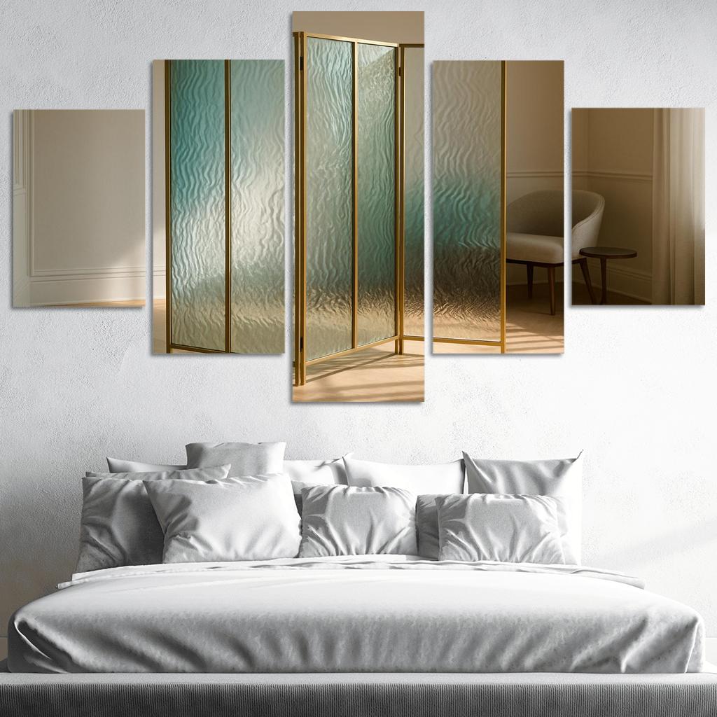 Hand Blown Ripple Glass Room Divider With Brass Frame modern paintings frame