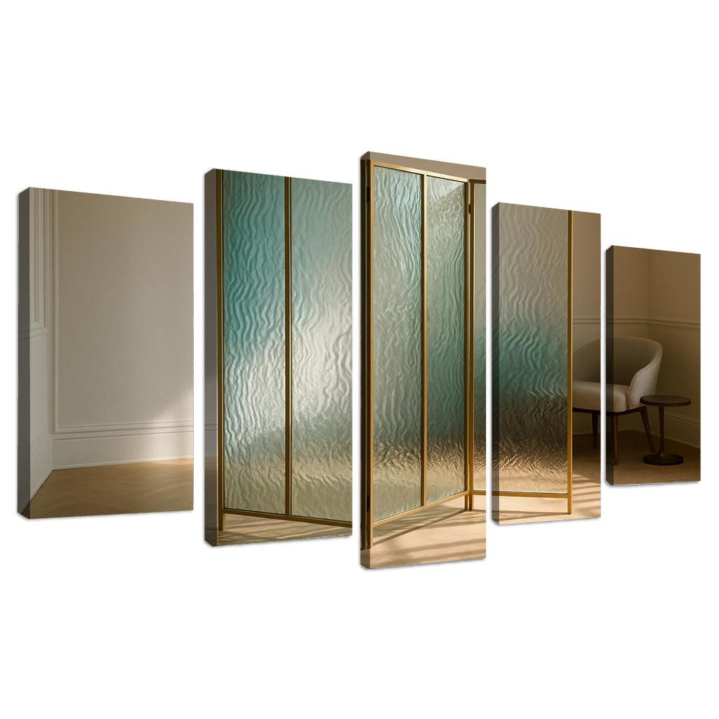 Hand Blown Ripple Glass Room Divider With Brass Frame modern paintings frame