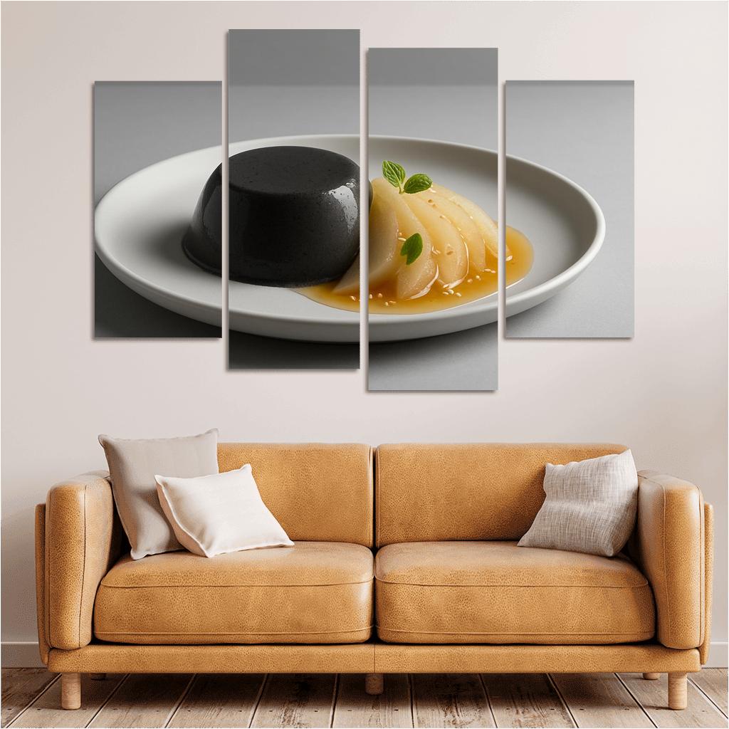 Black Sesame Pear Panna Cotta With Ginger Citrus Syrup custom paintings frame