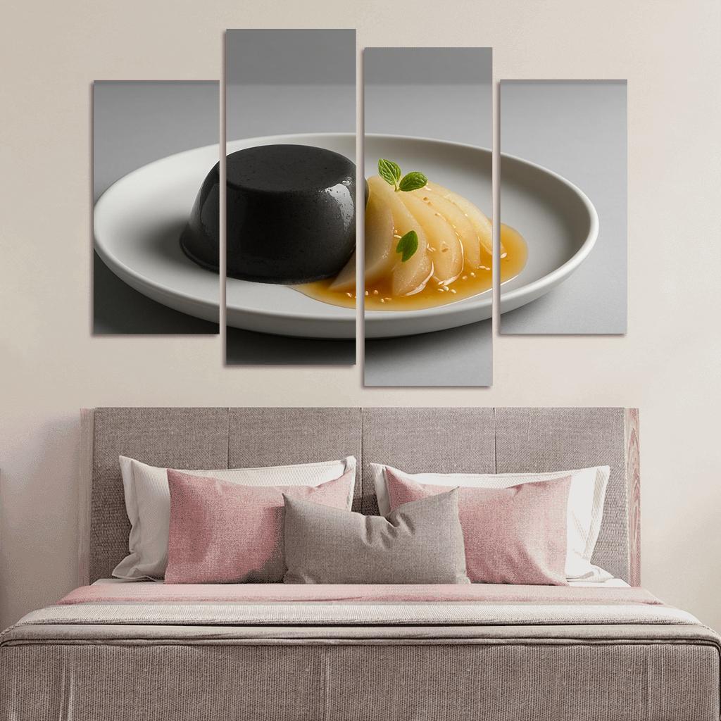 Black Sesame Pear Panna Cotta With Ginger Citrus Syrup custom paintings frame