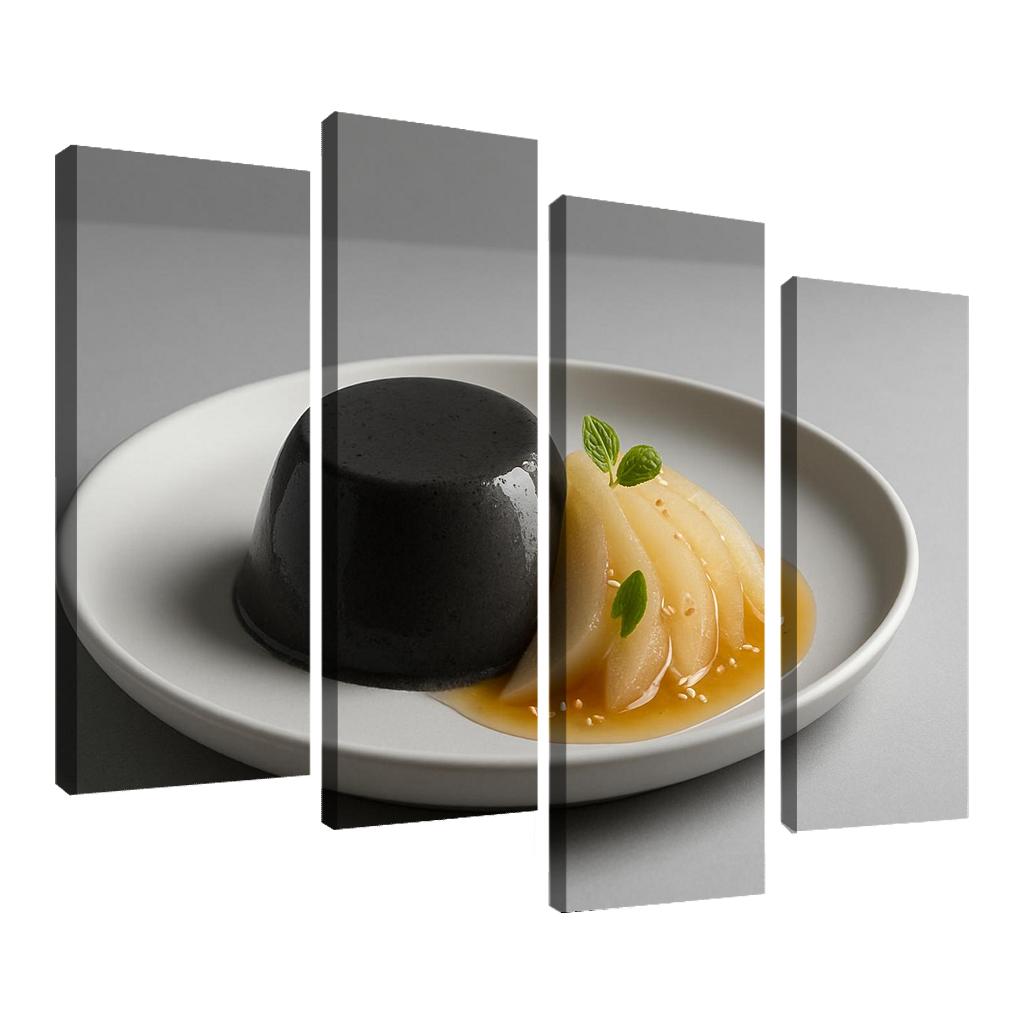 Black Sesame Pear Panna Cotta With Ginger Citrus Syrup custom paintings frame