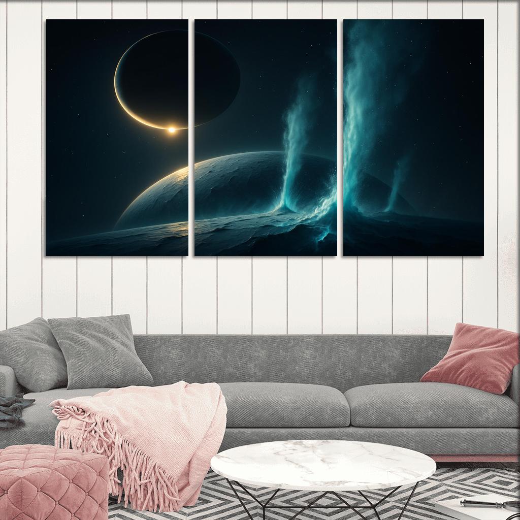 Cryovolcanic Plumes On An Ocean Moon At Eclipse framed paintings