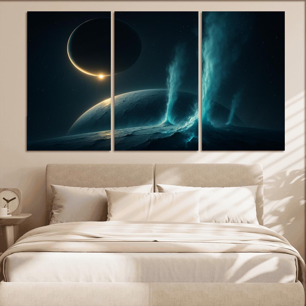 Cryovolcanic Plumes On An Ocean Moon At Eclipse framed paintings