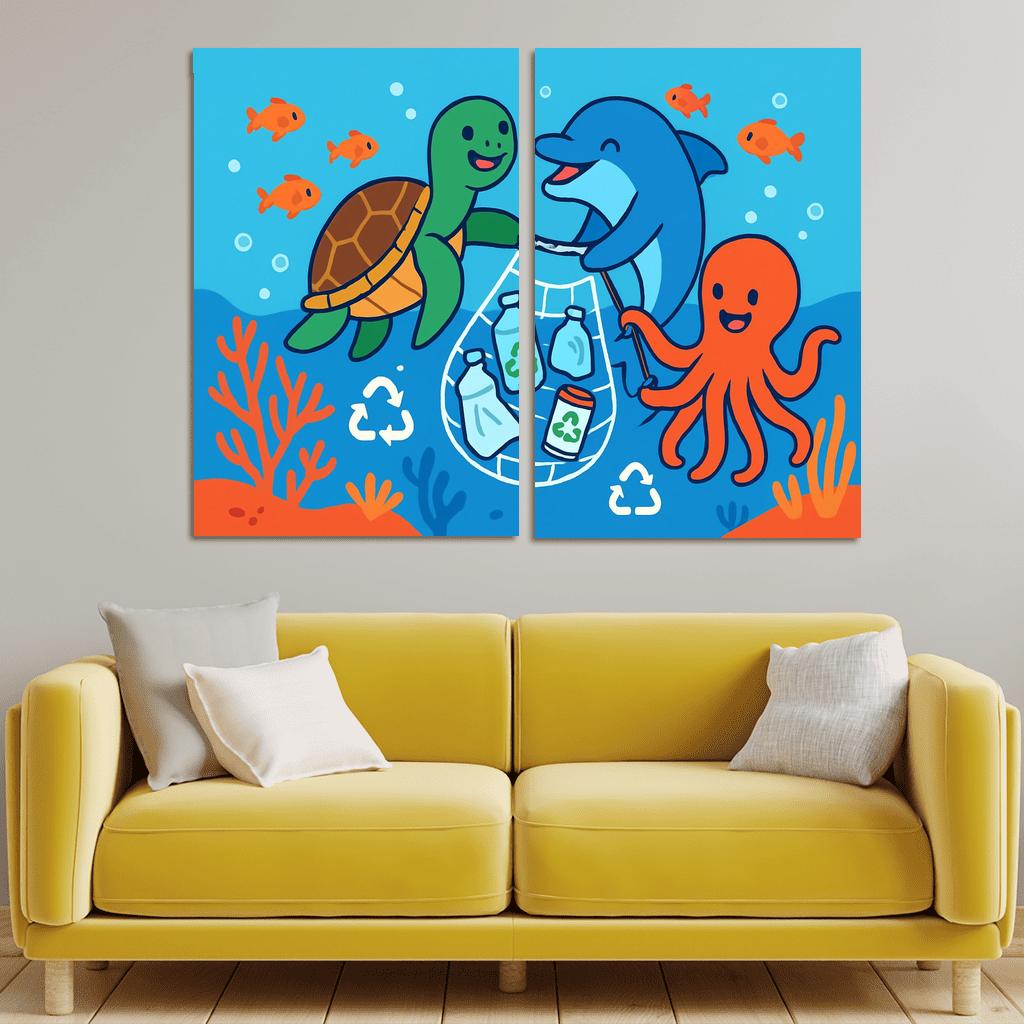 Coral Reef Cleanup Squad canvas paintings frame