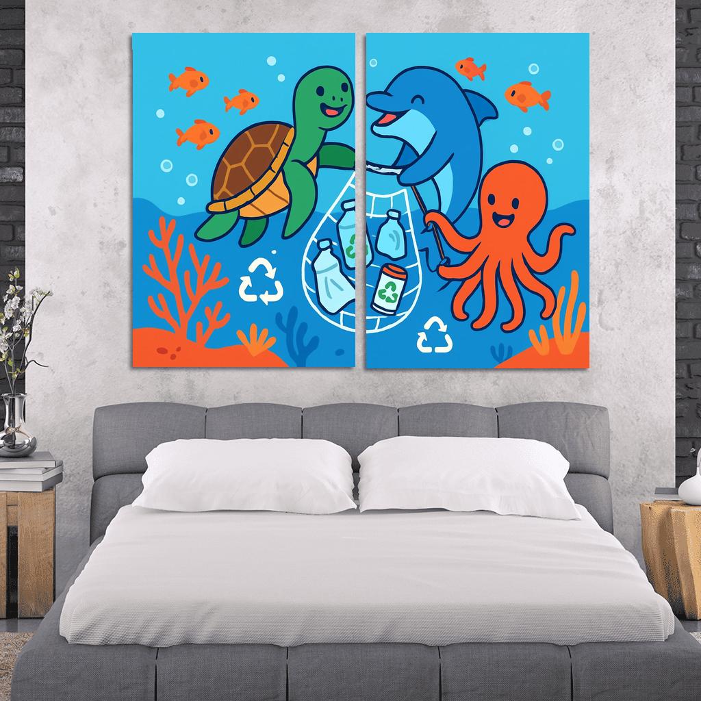 Coral Reef Cleanup Squad canvas paintings frame