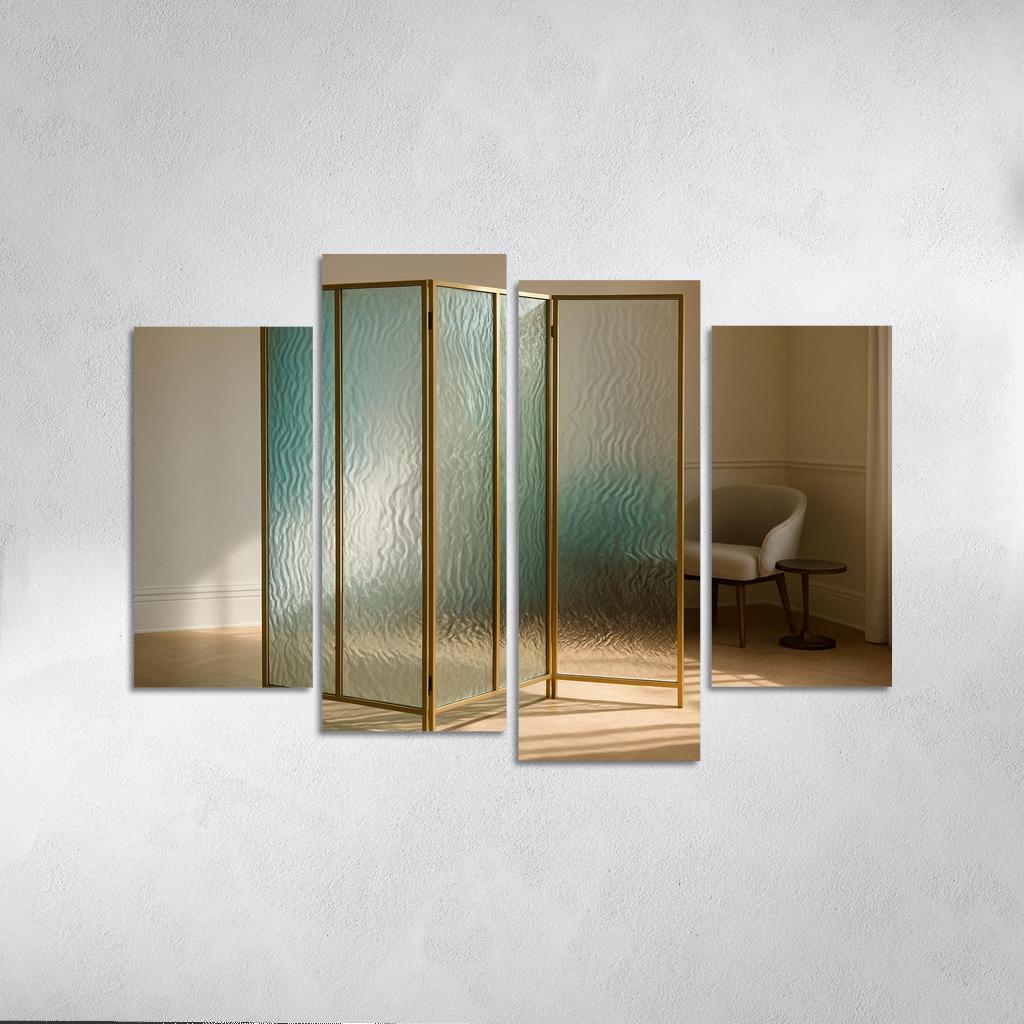 Hand Blown Ripple Glass Room Divider With Brass Frame modern paintings frame