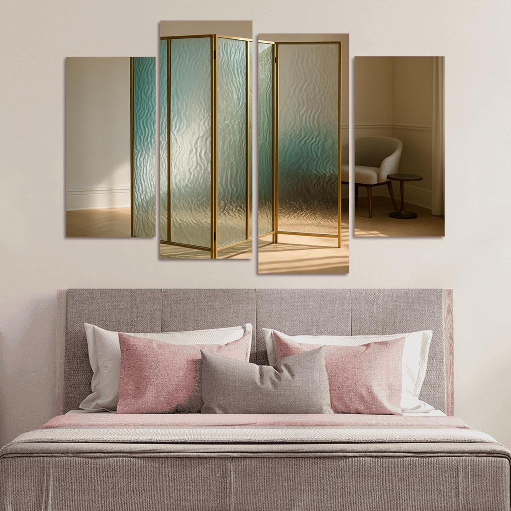 Hand Blown Ripple Glass Room Divider With Brass Frame modern paintings frame
