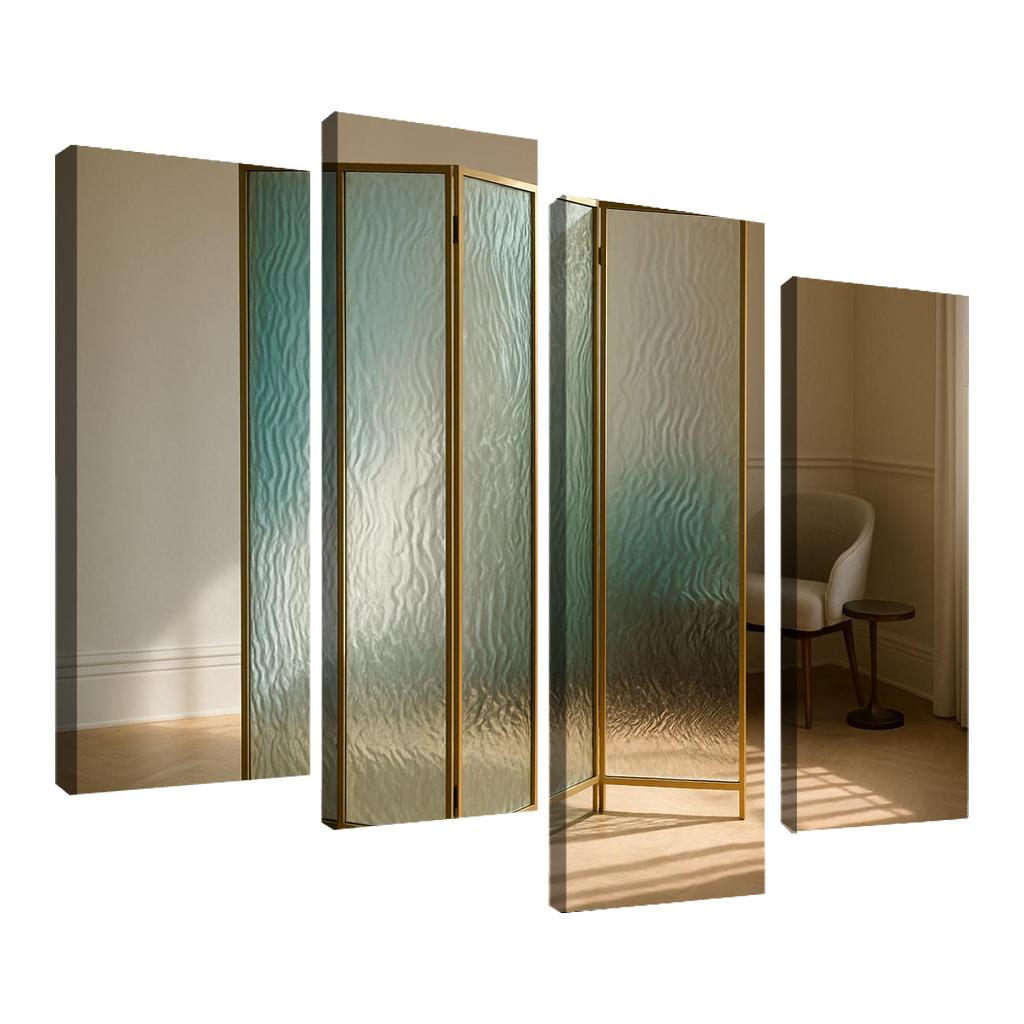 Hand Blown Ripple Glass Room Divider With Brass Frame modern paintings frame
