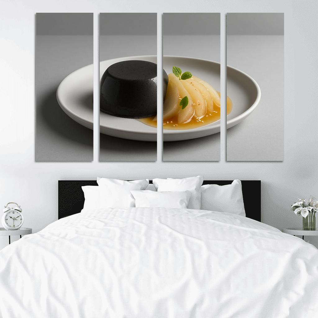 Black Sesame Pear Panna Cotta With Ginger Citrus Syrup custom paintings frame