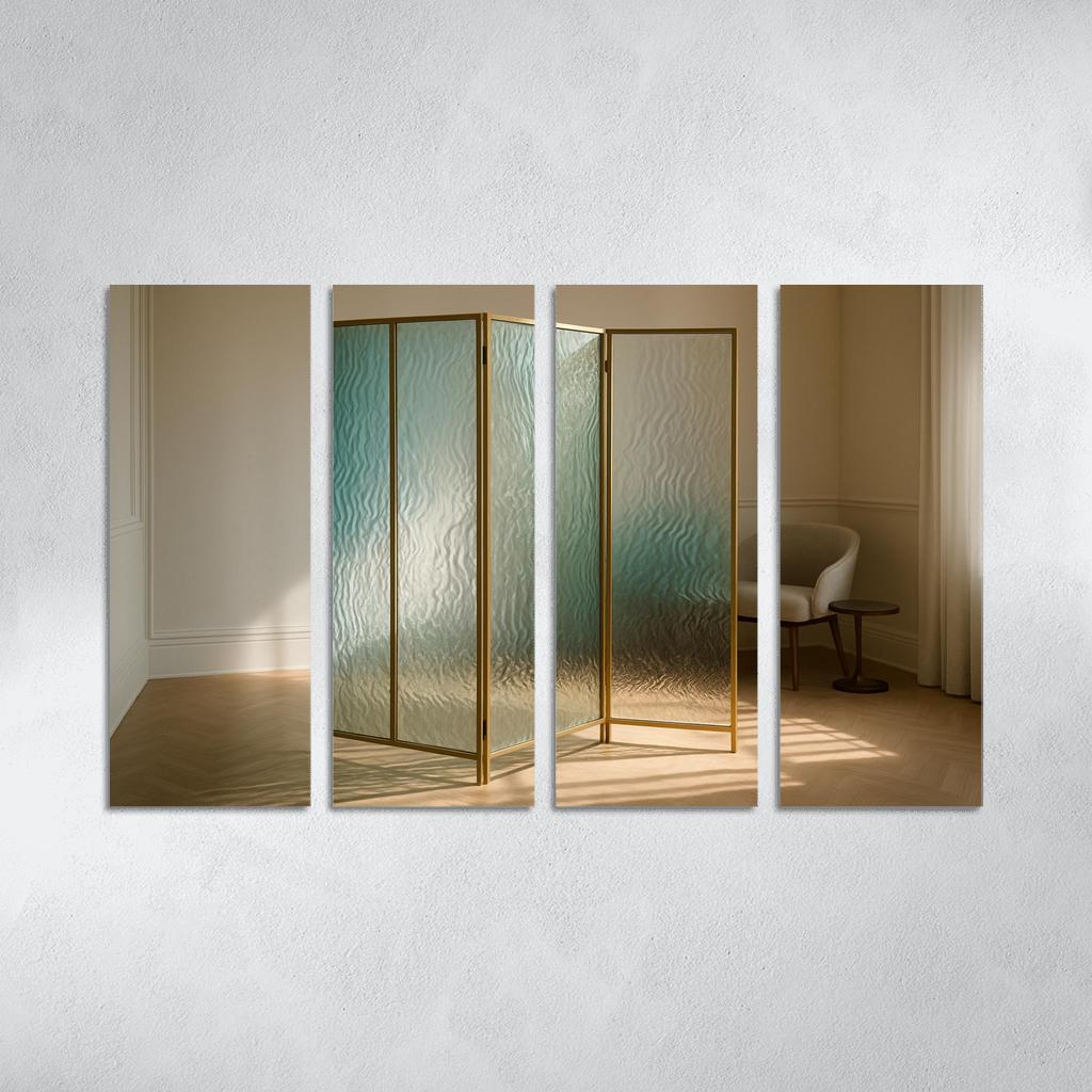 Hand Blown Ripple Glass Room Divider With Brass Frame modern paintings frame