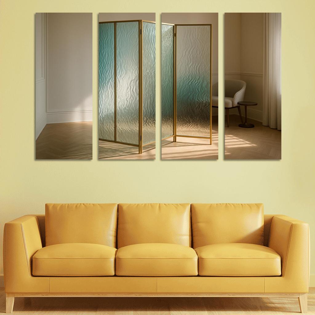 Hand Blown Ripple Glass Room Divider With Brass Frame modern paintings frame