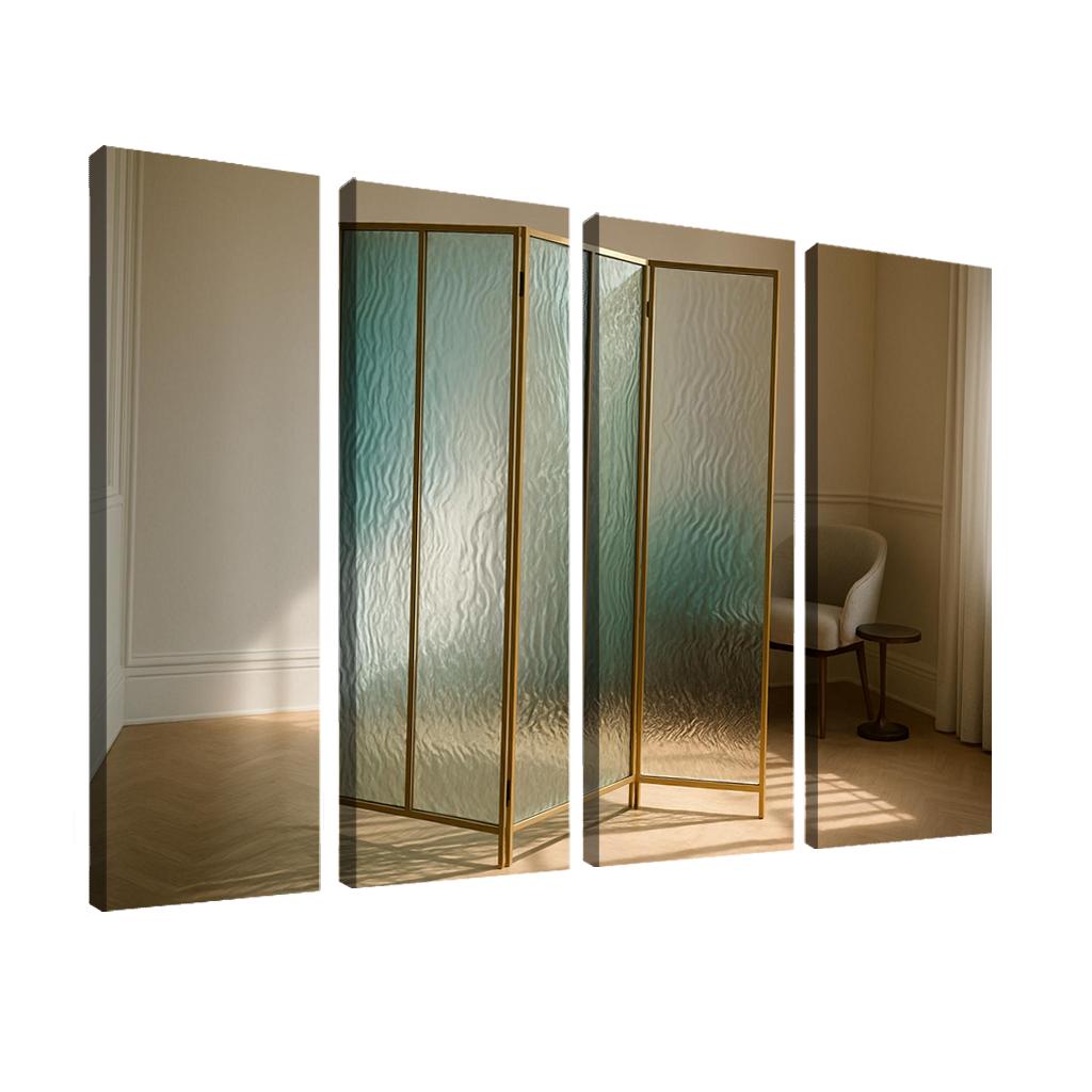Hand Blown Ripple Glass Room Divider With Brass Frame modern paintings frame