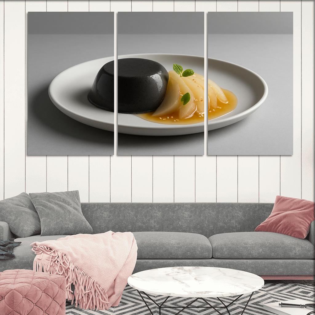 Black Sesame Pear Panna Cotta With Ginger Citrus Syrup custom paintings frame