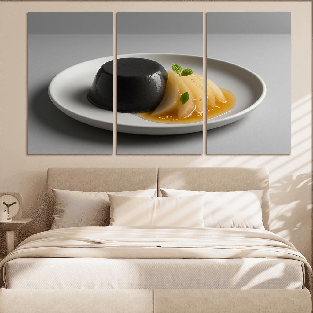 Black Sesame Pear Panna Cotta With Ginger Citrus Syrup custom paintings frame