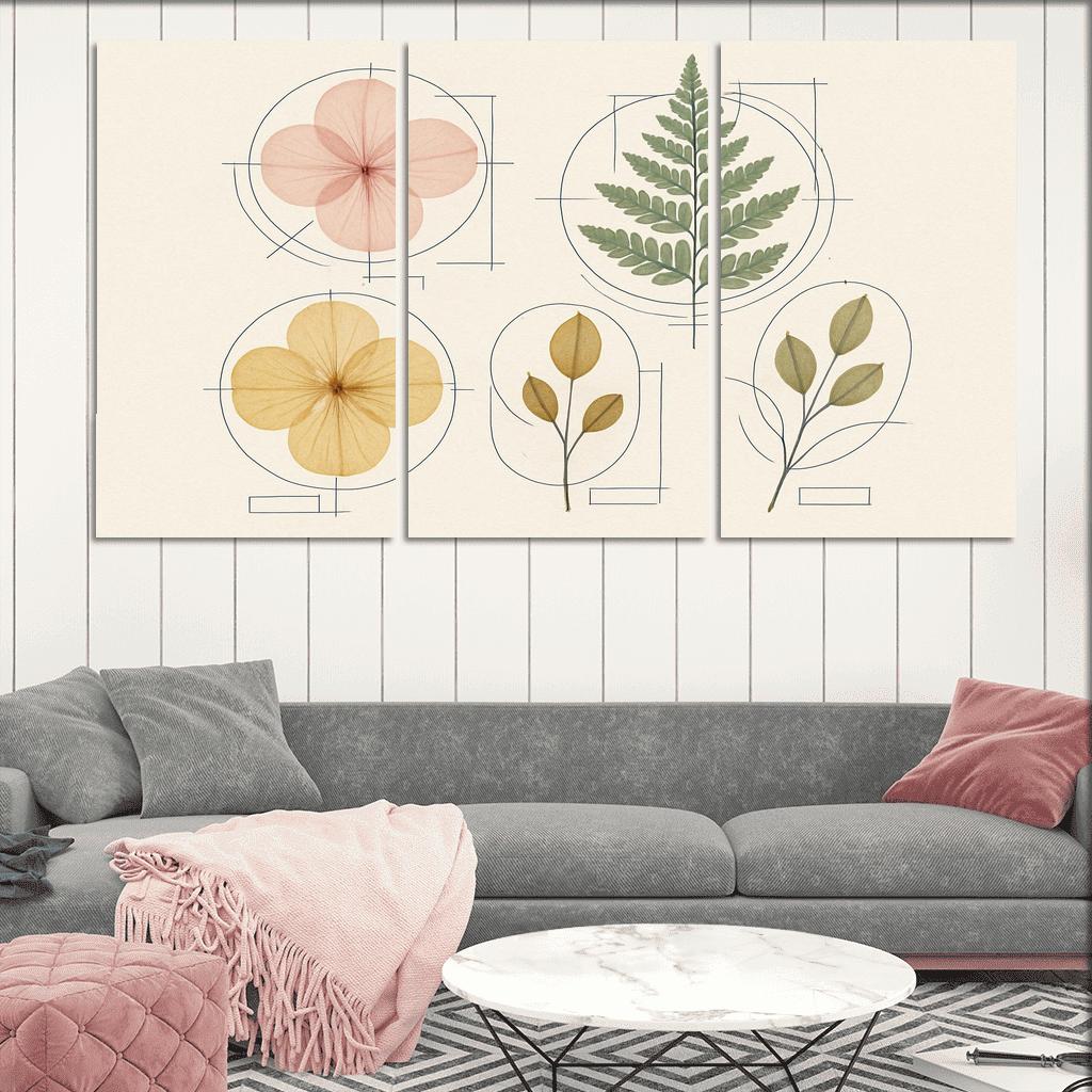 Botanical Blueprint Pressed Petals And Ink Lines one-piece frames