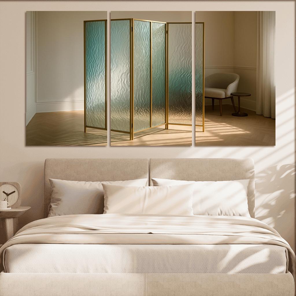 Hand Blown Ripple Glass Room Divider With Brass Frame modern paintings frame