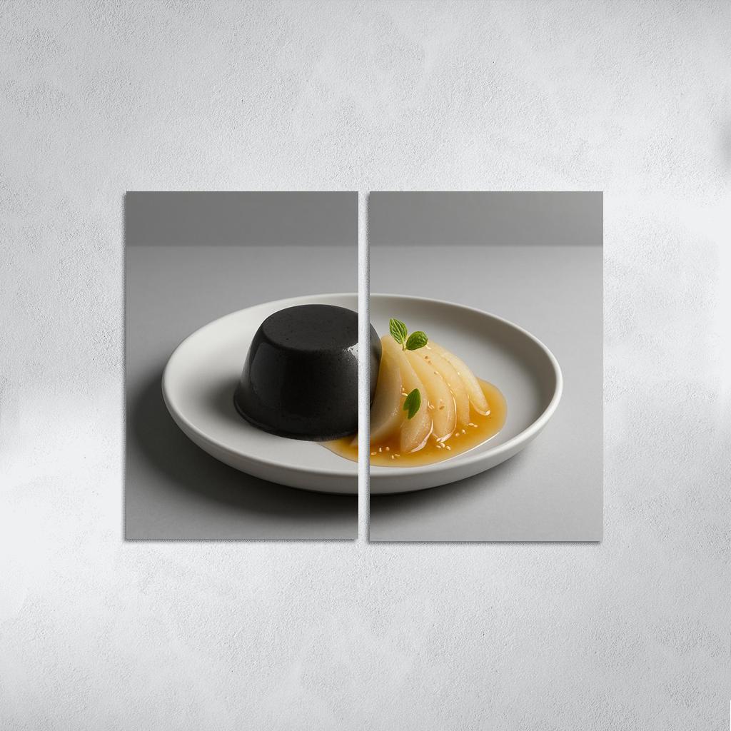 Black Sesame Pear Panna Cotta With Ginger Citrus Syrup custom paintings frame