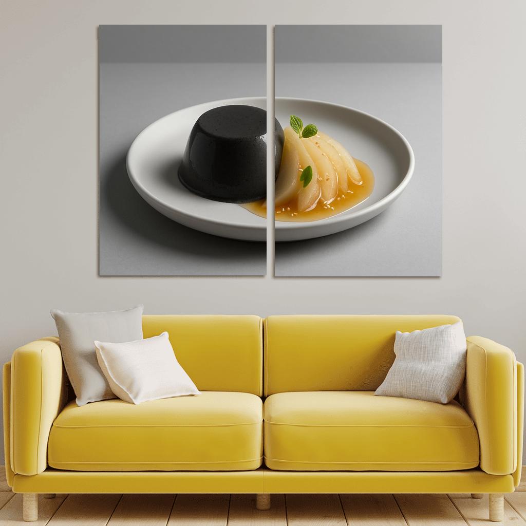 Black Sesame Pear Panna Cotta With Ginger Citrus Syrup custom paintings frame