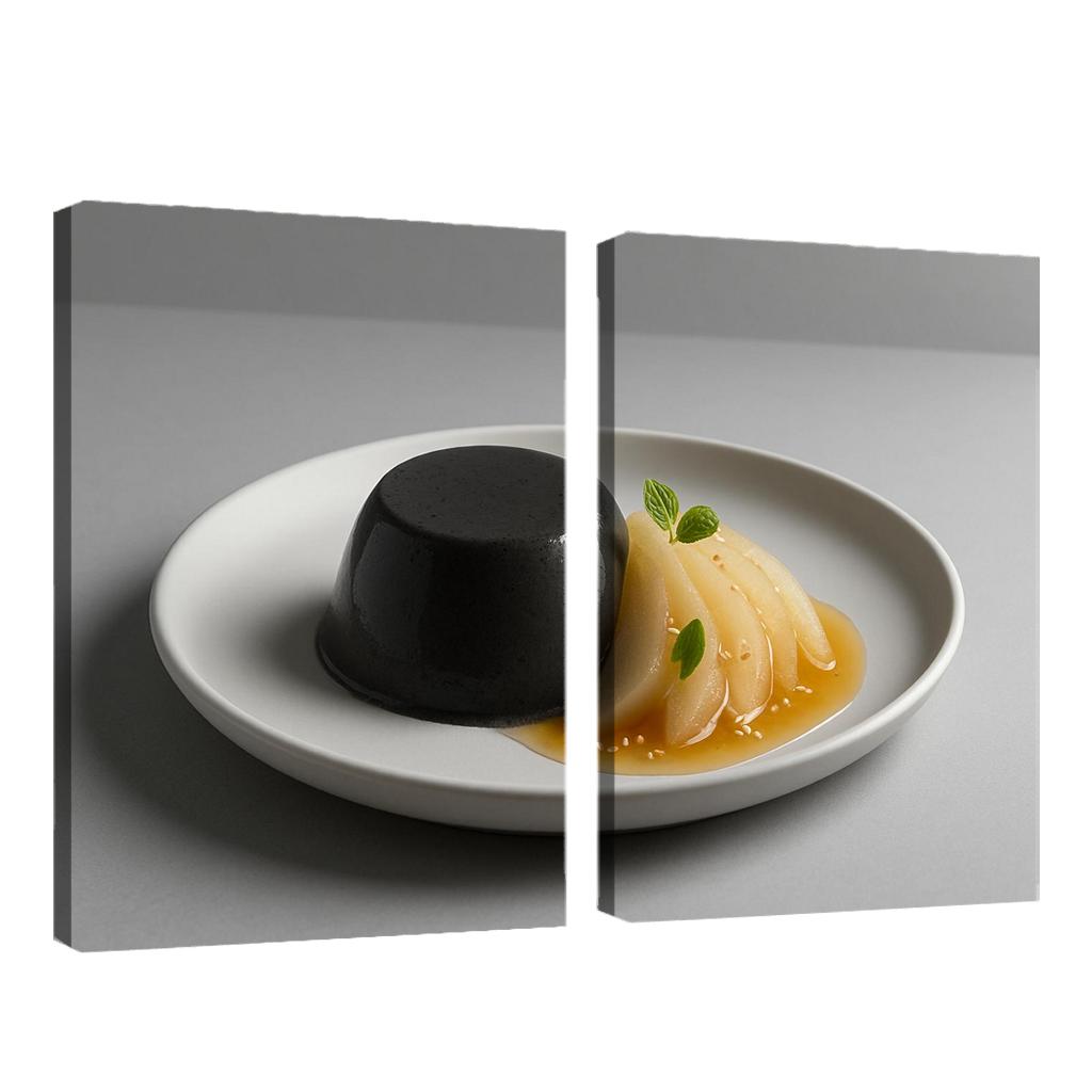 Black Sesame Pear Panna Cotta With Ginger Citrus Syrup custom paintings frame