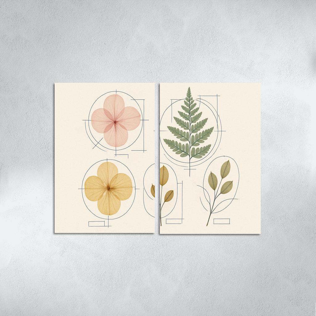 Botanical Blueprint Pressed Petals And Ink Lines one-piece frames
