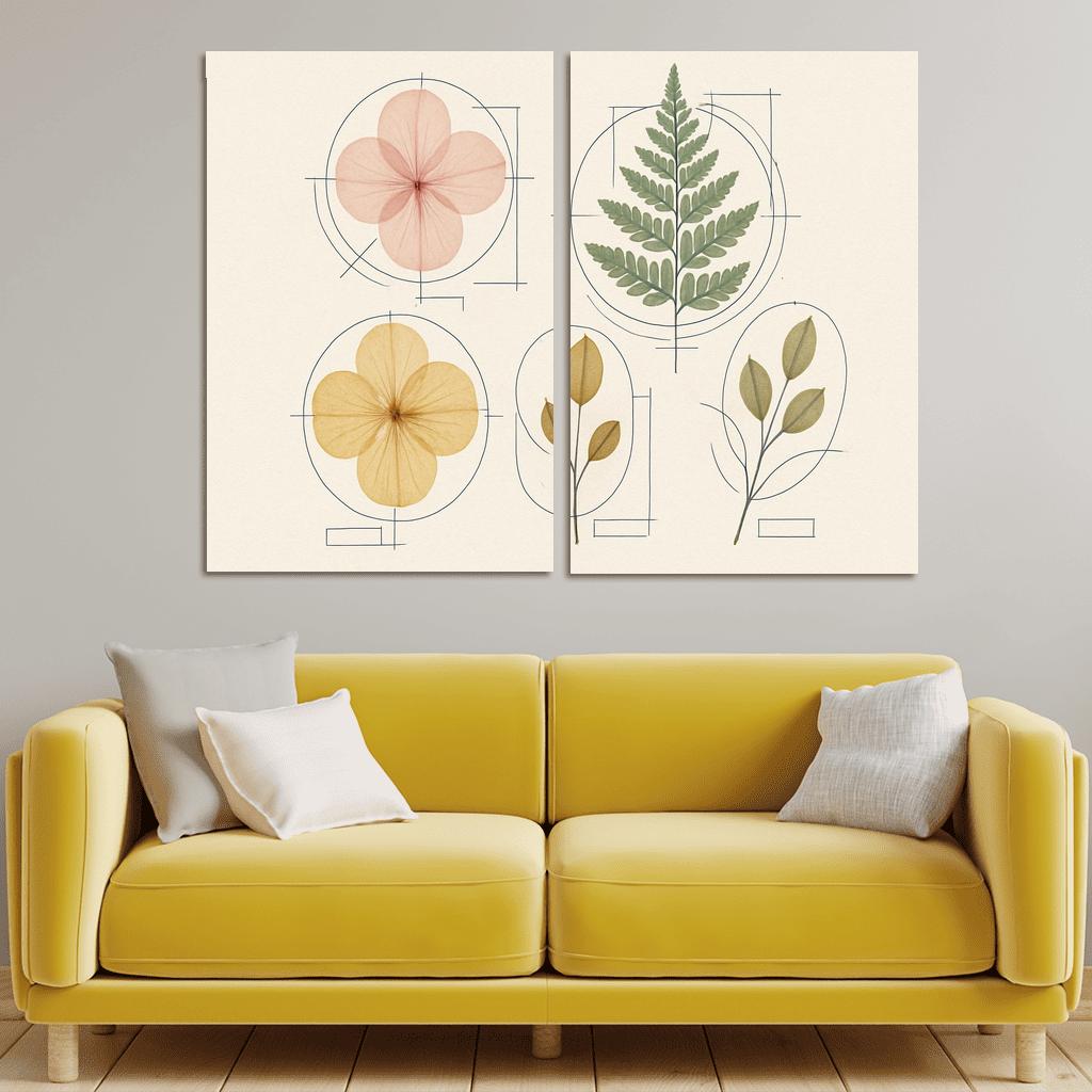 Botanical Blueprint Pressed Petals And Ink Lines one-piece frames