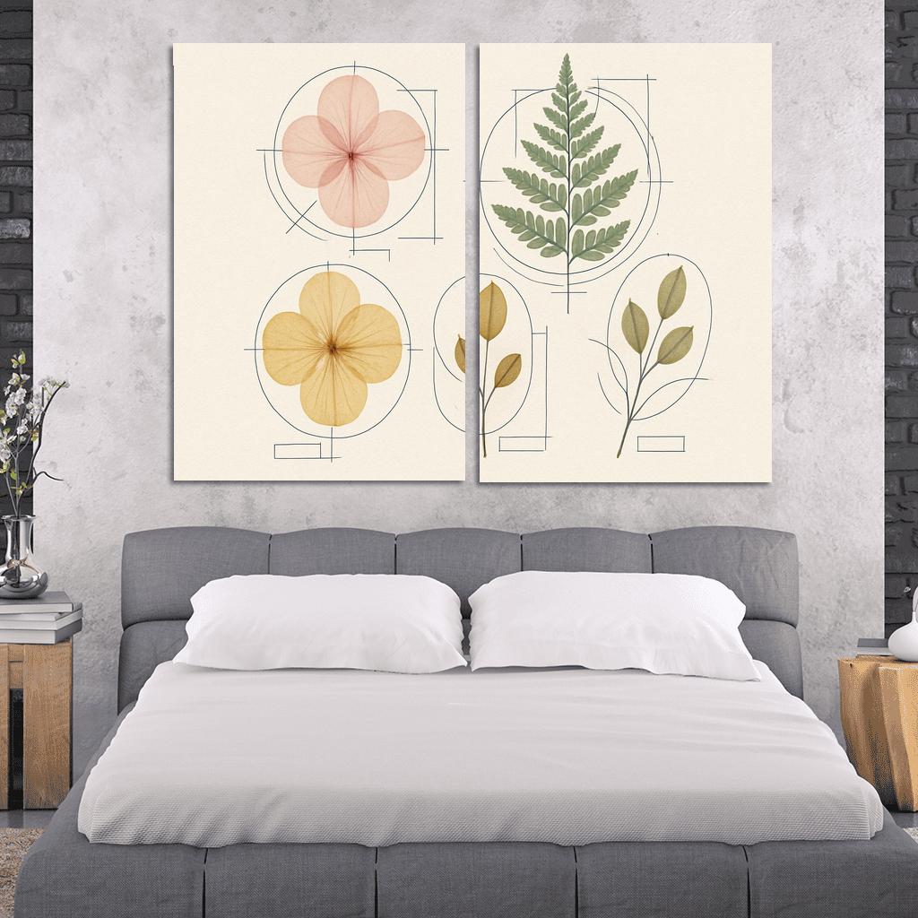 Botanical Blueprint Pressed Petals And Ink Lines one-piece frames