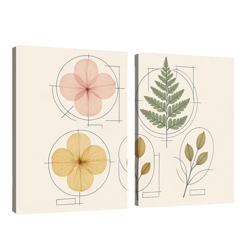 Botanical Blueprint Pressed Petals And Ink Lines one-piece frames