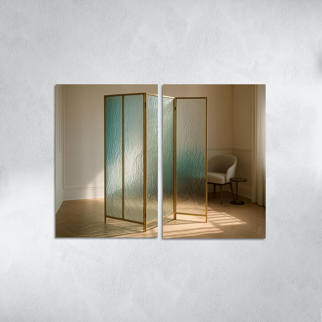 Hand Blown Ripple Glass Room Divider With Brass Frame modern paintings frame