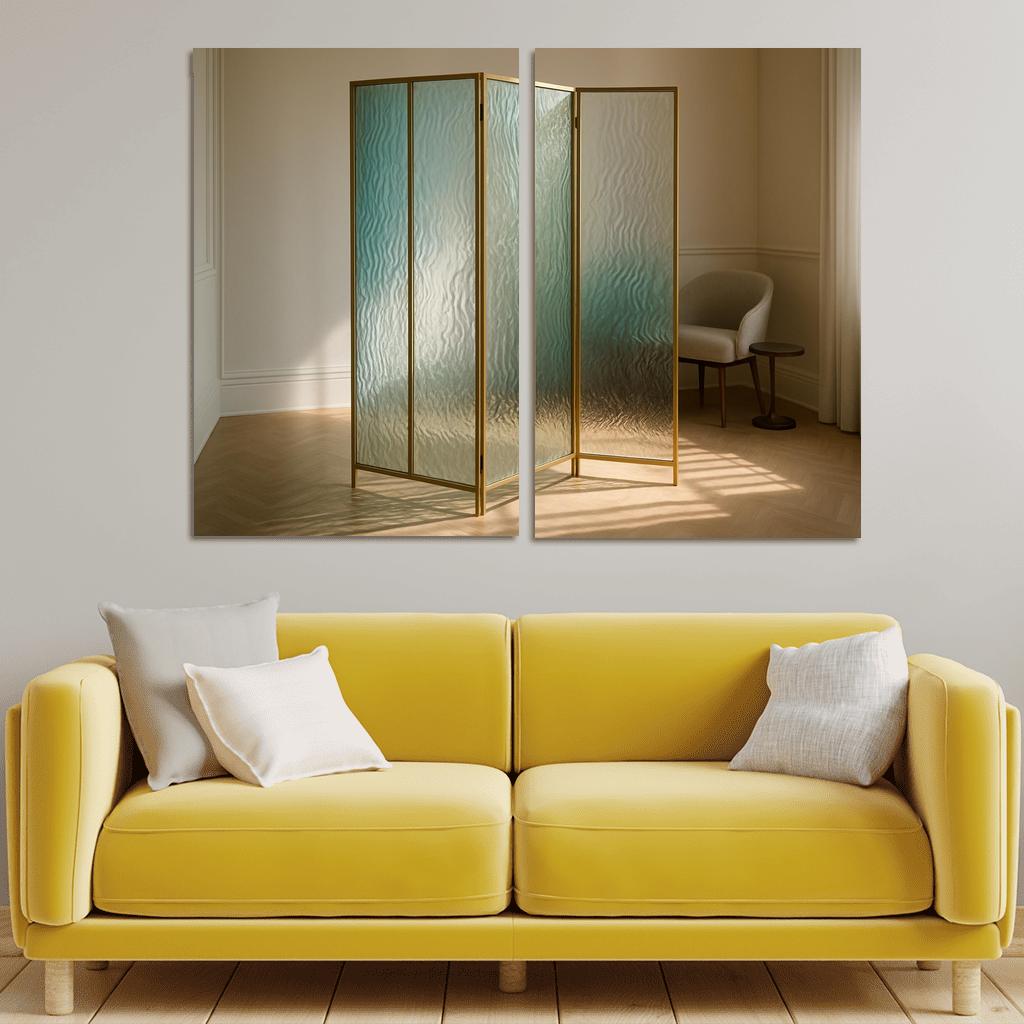 Hand Blown Ripple Glass Room Divider With Brass Frame modern paintings frame