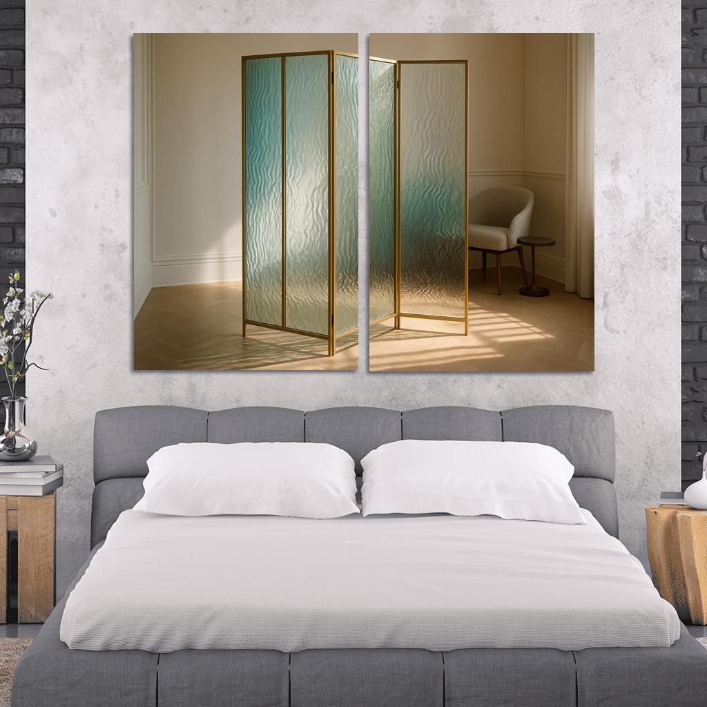 Hand Blown Ripple Glass Room Divider With Brass Frame modern paintings frame