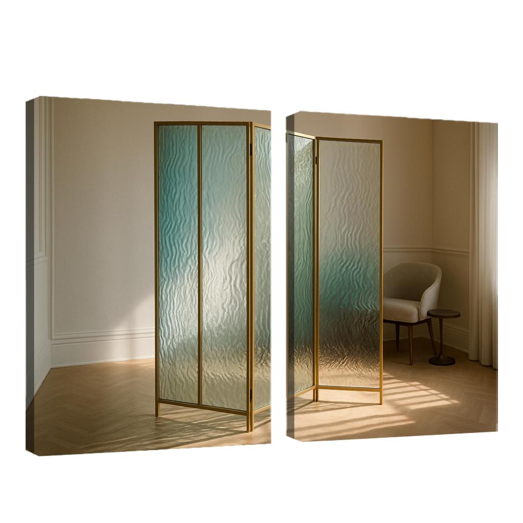 Hand Blown Ripple Glass Room Divider With Brass Frame modern paintings frame
