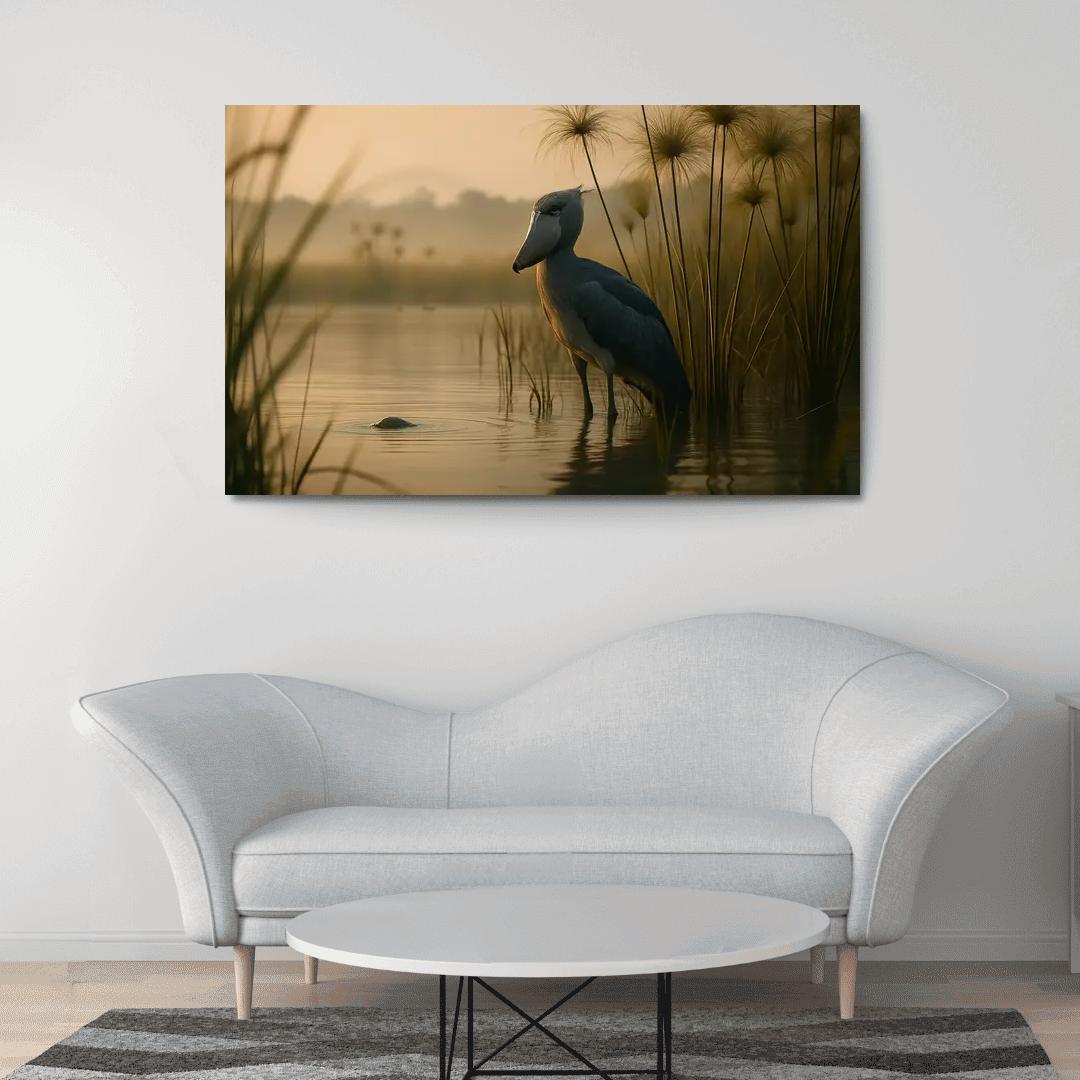 The Stoic Shoebill In Ugandan Papyrus Marsh modern paintings frame