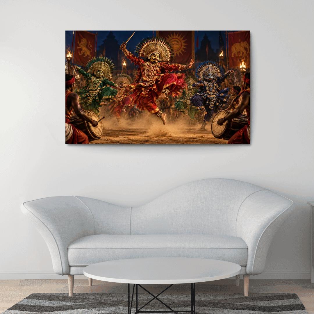 Chhau Masked Martial Dance Of Mythic Valor canvas paintings frame [AI-20046232-dde0fa9ffd89]