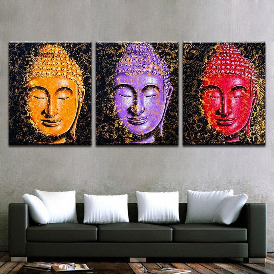 Colorful Buddha 3 Piece HD Multi Panel Canvas Wall Art Frame-Original Frame