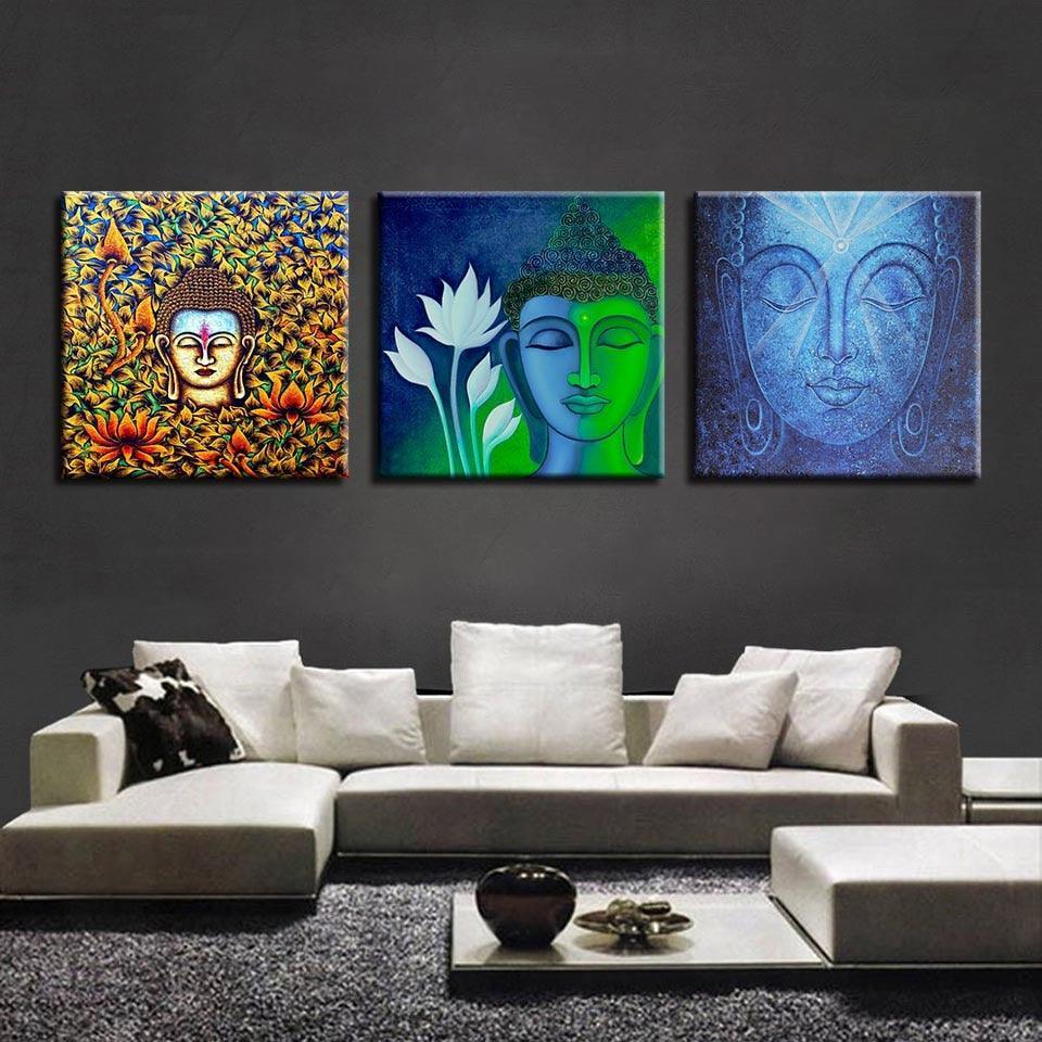 Buddha Statues Print 3 Piece HD Multi Panel Canvas Wall Art Frame-Original Frame