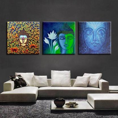 Buddha Statues Print 3 Piece HD Multi Panel Canvas Wall Art Frame-Original Frame