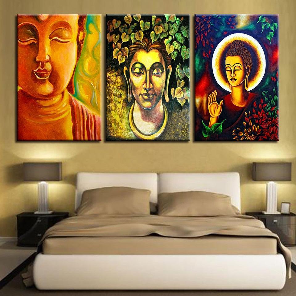Diverse Buddhism 3 Piece HD Multi Panel Canvas Wall Art Frame-Original Frame