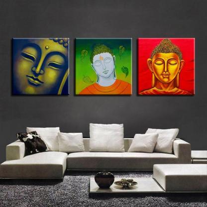 Colorful Buddha Zen Paintings 3 Piece HD Multi Panel Canvas Wall Art Frame-Original Frame